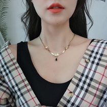 Net red super Fairy Butterfly water drop pendant titanium steel does not fade necklace female tide cold wind design sense neck chain choker