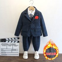 Flower Boy Gown Boy Suit Suit Handsome in English Autumn Winter Plus Suede Children Little West Suit Babys Birthday Spring Autumn