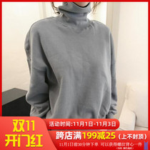 My girl Korean autumn and winter womens back slit loose-pull padded high-neck sleeve sweater