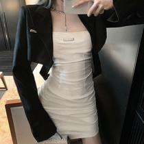 Fan-style Sexy Shoulder Smeared White Dress Woman 2022 Summer New temperament Hip Skirt Suit Jacket