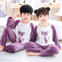 Fall and Winter Childrens Flag Pajamas Girls Baby Boy Boys Household Clothes Thicken Boys Coral Valvet Set