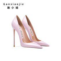 Dare Miss 2022 new European and American fine heel high heel Shoe casual pointed light mouth Single heel shoe Painted Leather Pink Purple Women Shoes