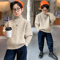 Boy sweater fall winter style jacket head 2021 new childrens clothing gush thickened mid-autumn winter boy tide