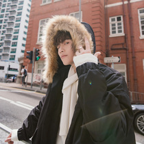 (Spot quick hair) wool collar cotton coat men Korean version of the trend thickened mens tooling cotton suit hooded