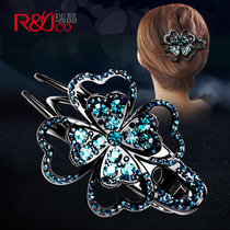 Hairclip back head headwear Korean rhinestone plate hair large three-tooth clip adult flower mother elegant duckbill clip