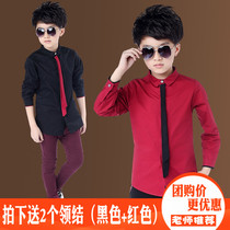 Boys shirt cotton red long sleeve 2019 new autumn winter children White Shirt School uniform plus velvet thickened