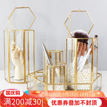 Geometric copper bar brush tube makeup brush barrel makeup brush Nordic ins storage box pen holder multifunctional table ornaments