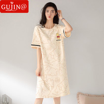 古今@暴衣女儿summer pure cotton short-sleeved knee-length long section in 2022 cute summer pajamas womens thin suit