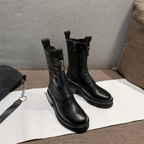 2020 New Martin boots women plus velvet breathable British wind Net red leather short boots front zipper boots ins tide winter