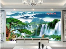 Chinese TV sofa entrance aisle background wall tile color carved microcrystalline welcome Songshui Mountain painting customized