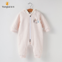 Tongtai newborn clothes baby hooded thin cotton romper 3-1 8 yue male female baby split onesies