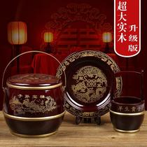 Large womans wooden bucket childrens bucket Three-piece set Bedroom hall wedding Chinese wedding Wooden wedding ornaments Home