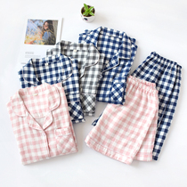 Summer lovers pyjamas womens pure cotton cotton cloth short sleeve Korean version Spring and autumn mens all-cotton thin family clothes in two suits