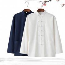 Tang suit mens Chinese style spring and autumn jacket meditation clothes tea master Buddhist mens clothes Han clothes tea people clothes youth laymen clothes