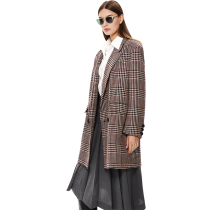 iTidano Wool Thousand Birds Plaid Coat Women 2022 New Fashion Wool Red Plaid Wool Coat Autumn