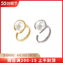 Tavern gold and silver braided curve winding wrap pearl-style rope knot ring female retro opening ring original