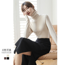 High collar polished base shirt women 2021 autumn and winter New slim body long sleeve pile collar plus velvet sweater top