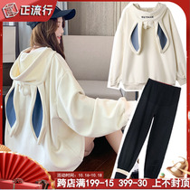 Pregnant womens clothing autumn and winter out age-reducing fashion Korean version of the coat tide mother thick clothes in the long foreign atmosphere Net red suit