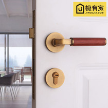 Yibaili American yellow bronze wood door lock indoor bedroom modern wooden door handle pvd golden light luxury door lock