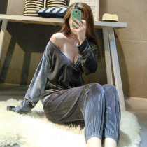 Hong Kong trendy brand ins pajamas womens autumn and winter long-sleeved gold velvet Japanese sexy kimono spring and autumn sweet home set