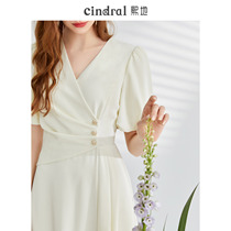Xi Prefecture 2022 Summer New V Collar Dress With Dress Woman Design Sensation Slim Temperament Style Floral Brat Sleeve Skirt