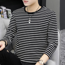 Black and white striped T-shirt men long sleeve 2021 Spring and Autumn New Korean fashion fashion thin round neck base shirt