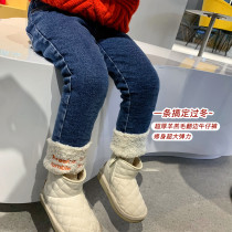Girl Plus Suede Jeans Baby Winter Dress New Children Elastic Lambs Thickened Straight Barrel Pants AA