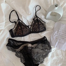 chao beauty French lace underwear red sexy no steel ring girl bra set bra small chest summer thin