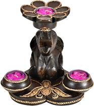 American AeraVida Hand Carved Elephant Flowers Bottom With Three Candle Holder Hem Decorative Artwork