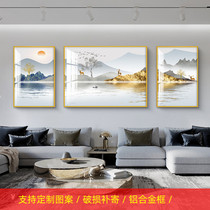 New Chinese sofa background wall decorative painting 2021 new modern light luxury high-end atmospheric gold landscape painting hanging wall