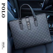 POLO Briefcase Mens Dad European and American Fashion Brand Portable Business Bag Horizontal Section (Great Gift)