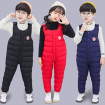 Childrens down strap jumpsuit Baby thickened childrens clothing pants Boys and girls winter pants Children wear outside
