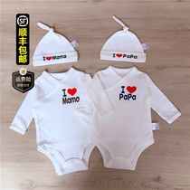 I Love Daddy Mom New Baby Baby Triangle Khaed Long Sleeve Spring Autumn Pure Cotton Bag Fart 0-3-month Baby Clothing