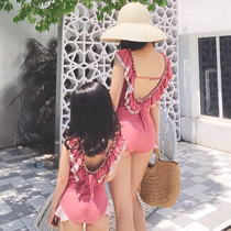 2022 New Parenting Swimsuit Womens Female New Online Red Fashion Conjoined Girls CUHK Child Swimsuit