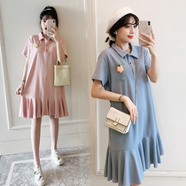 Fashion pregnant women dress hot mom personality POLO shirt and long skinny skirt loose pregnant woman dress