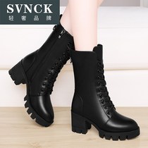 Martins women's middle tube English style thick heel high heels fashion short boots 2021 new thick soled WL0812