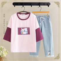 Summer new Japanese Korean version loose suit junior high school students college style two-piece sweet small fresh suit female