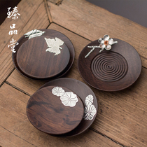 Zhenpintang ebony cup holder Kung Fu tea set accessories Tin solid wood cup holder Heat insulation coaster Tea mat Solid wood tea holder