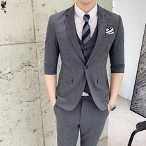 men's casual suit summer thin three-quarter sleeve suit dress korean style trendy slim groom wedding dress