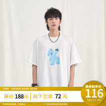 PCLP blue small bear short sleeve country tide card summer pure cotton boomer loose round collar casual half sleeve t-shirt man