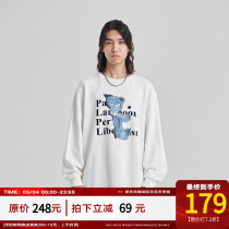 PCLP half bear letter printed sweatshirt male country Chauded spring autumn sleeve head loose round collar blouse