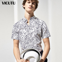 VICUTU mens fashion short-sleeved shirt shopping mall with the same spring and summer fashion pure cotton printing personality shirt Hui