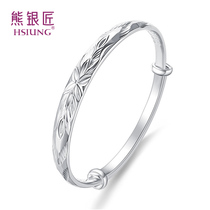Silver Bear Silversmith 999 Sterling Silver Bracelet Female Simple Atmosphere Telescopic Adjustable Sterling Silver Bracelet for Mom Birthday Gift
