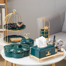 European-style fruit plate living room coffee table decoration three-piece luxury multi-function paper towel storage box candy plate set
