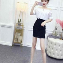 French small man dress bellflower summer temperament word shoulder strapless black hip short fanny pack skirt goddess fan