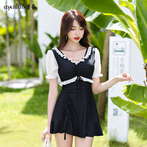 Korean hot spring swimsuit womens conservative one-piece dress slim up small breast push up net popular ins2021 new