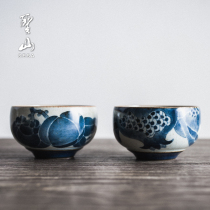 Shengshan hand-painted blue and white Kung Fu Tea Cup handmade antique tea cup Chinese ceramic retro tea set single cup tea cup
