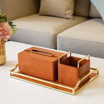 Nordic simple drawing paper box home living room light luxury creative coffee table leather tissue box remote control storage decorations