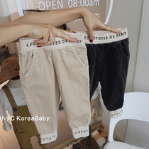 Korean baby childrens clothing baby corduroy pants 2021 autumn new mens and womens baby pure cotton plus velvet turnip pants