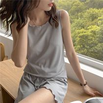 Elastic ice silk pajamas womens sleeveless vest summer suit casual breathable home clothing loose single wear suit women